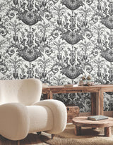 York Wallcoverings Avian Fountain Toile Black Wallpaper