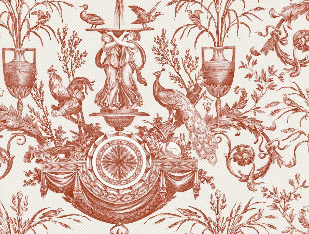 York Wallcoverings Avian Fountain Toile Brick Wallpaper