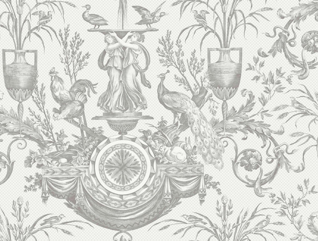 York Wallcoverings Avian Fountain Toile Grey Wallpaper