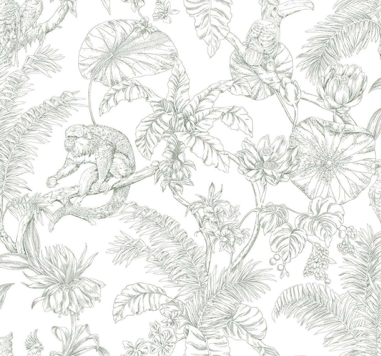 York Wallcoverings Tropical Sketch Toile Forest Wallpaper