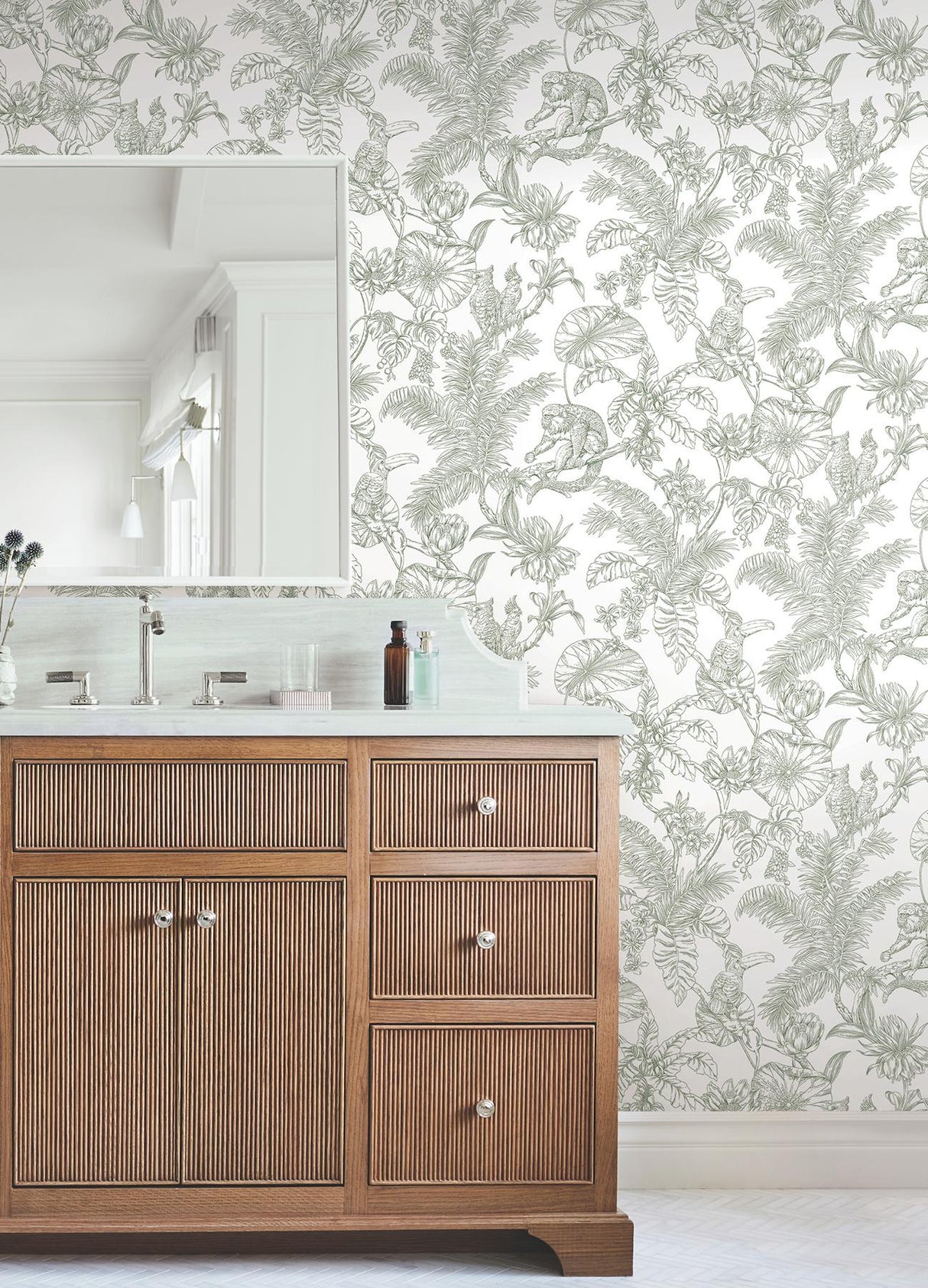 York Wallcoverings Tropical Sketch Toile Forest Wallpaper