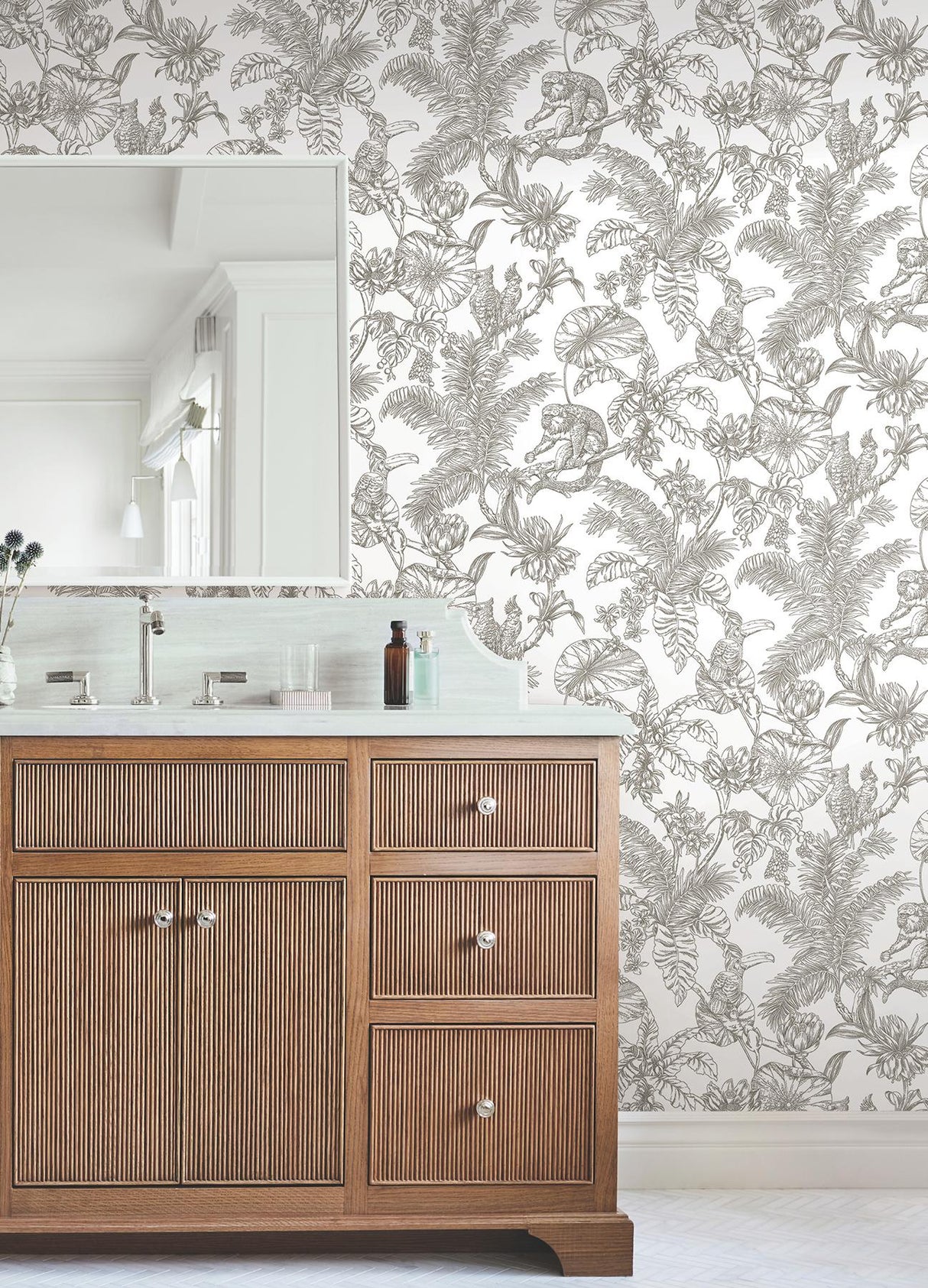York Wallcoverings Tropical Sketch Toile Brown Wallpaper
