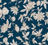 York Wallcoverings Passion Flower Toile Navy Wallpaper