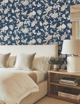York Wallcoverings Passion Flower Toile Navy Wallpaper
