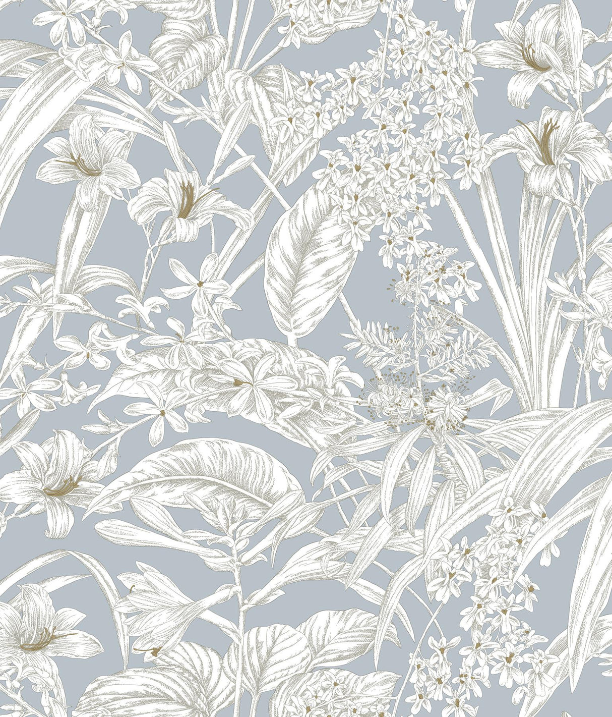York Wallcoverings Orchid Conservatory Toile Blue & Taupe Wallpaper
