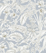 York Wallcoverings Orchid Conservatory Toile Blue & Taupe Wallpaper