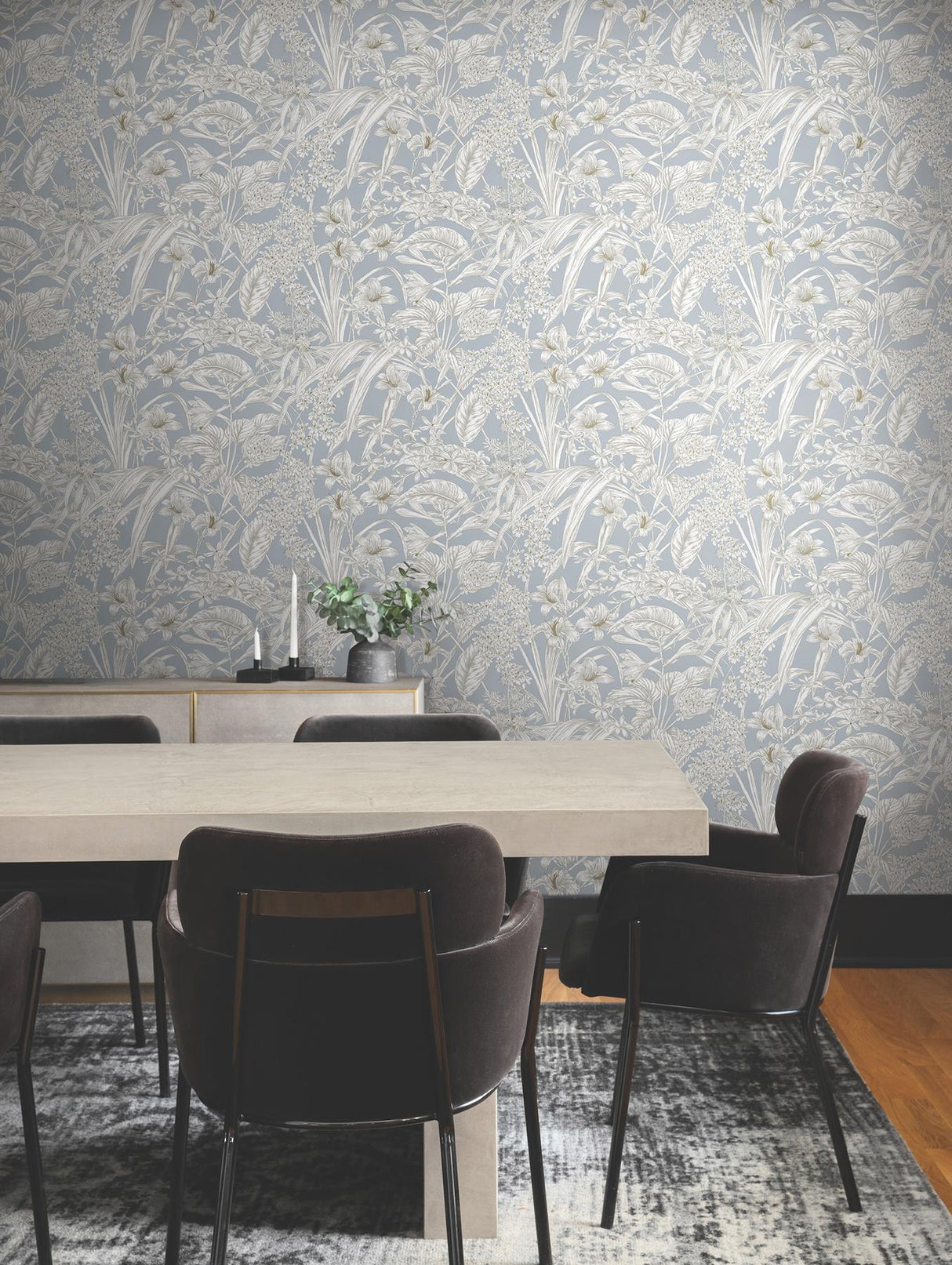 York Wallcoverings Orchid Conservatory Toile Blue & Taupe Wallpaper