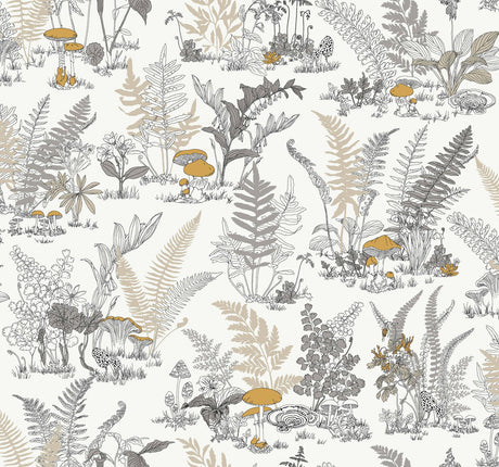York Wallcoverings Mushroom Garden Toile Neutral & Gold Wallpaper