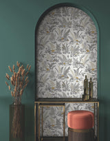 York Wallcoverings Mushroom Garden Toile Neutral & Gold Wallpaper