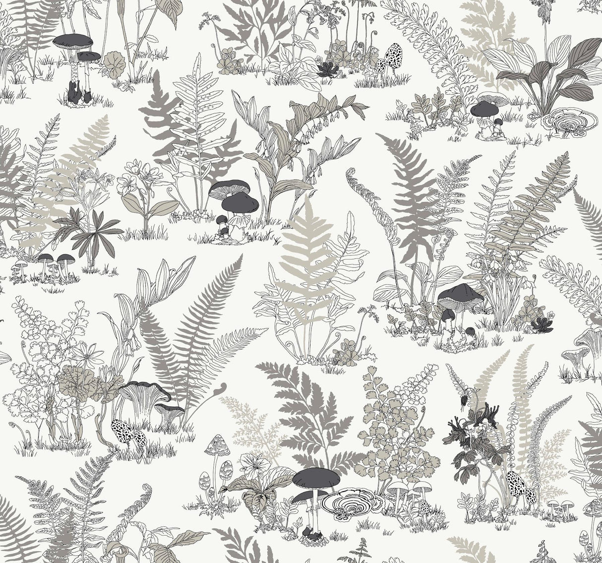 York Wallcoverings Mushroom Garden Toile Black & Grey Wallpaper