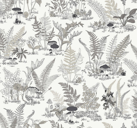 York Wallcoverings Mushroom Garden Toile Black & Grey Wallpaper
