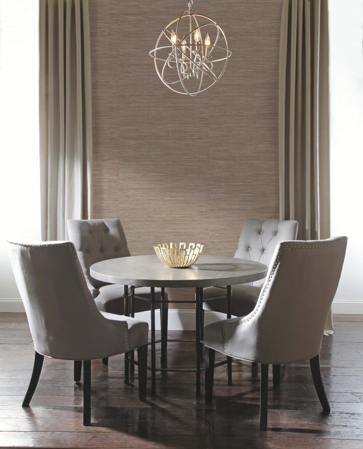 York Wallcoverings Lustrous Grasscloth Silver & Taupe Wallpaper