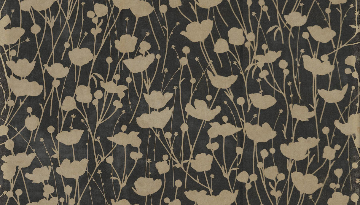 Ronald Redding Designs Shimmering Poppies Black & Gold Wallpaper