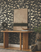 Ronald Redding Designs Shimmering Poppies Black & Gold Wallpaper