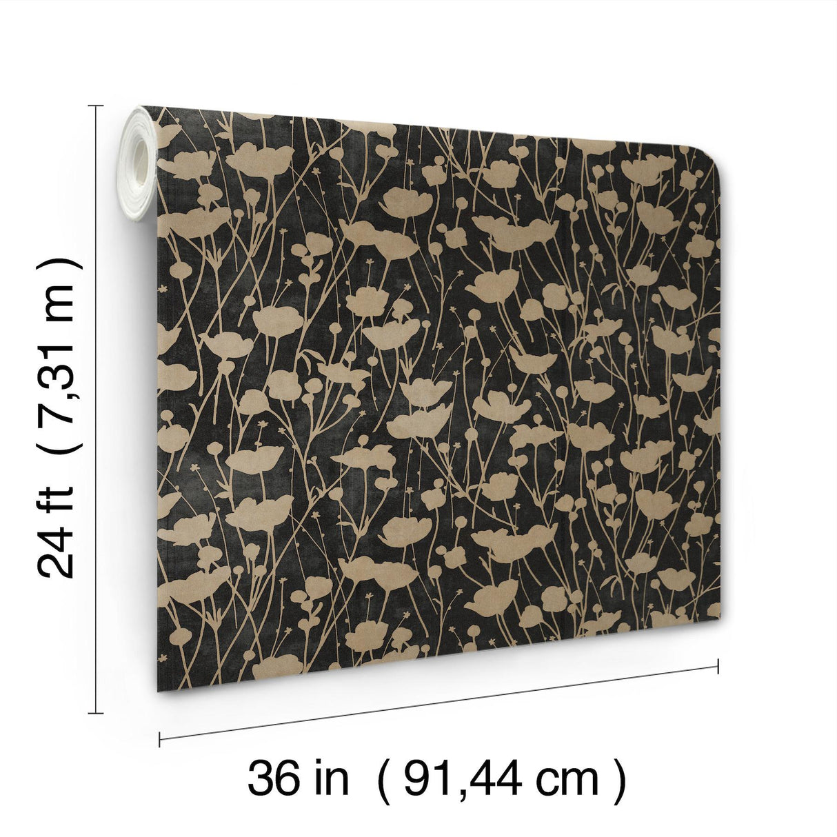 Ronald Redding Designs Shimmering Poppies Black & Gold Wallpaper