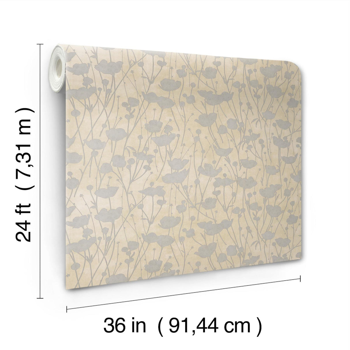 Ronald Redding Designs Shimmering Poppies Cream & Silver Wallpaper