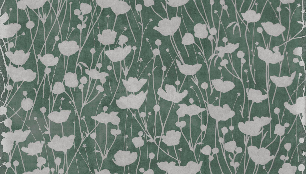 Ronald Redding Designs Shimmering Poppies Green & Silver Wallpaper