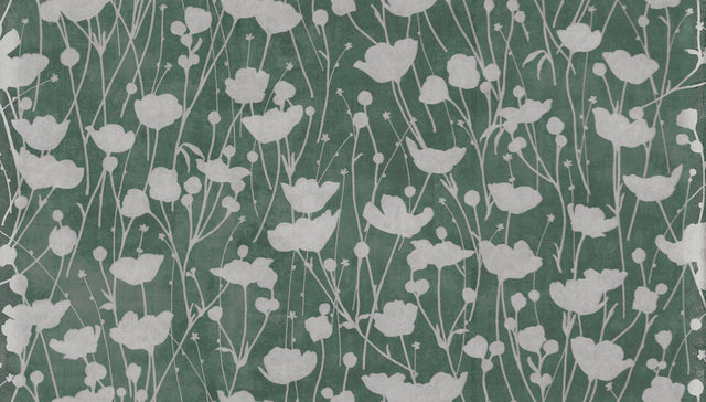 Ronald Redding Designs Shimmering Poppies Green & Silver Wallpaper