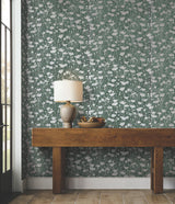 Ronald Redding Designs Shimmering Poppies Green & Silver Wallpaper