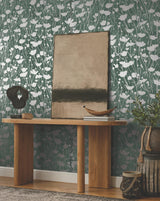 Ronald Redding Designs Shimmering Poppies Green & Silver Wallpaper
