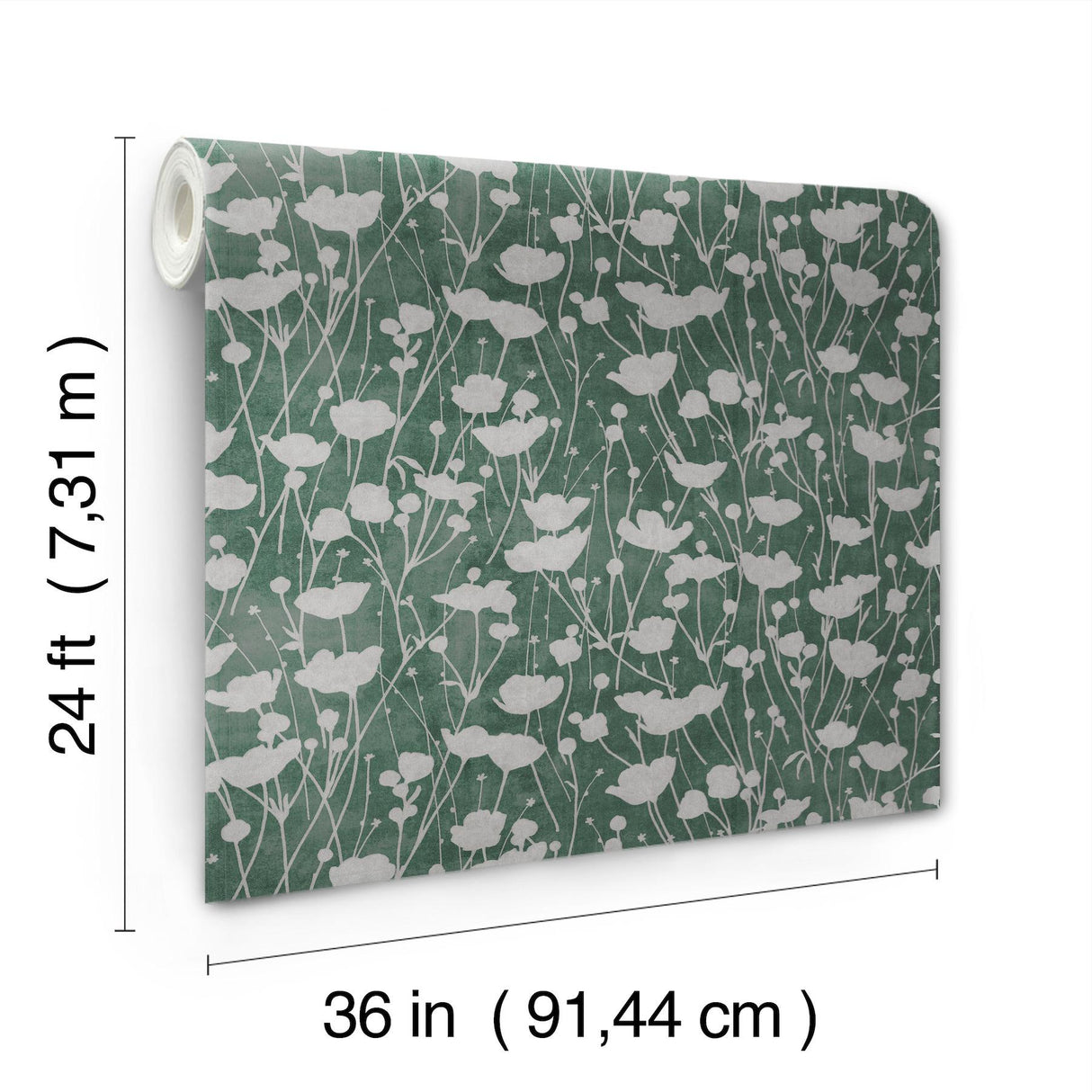Ronald Redding Designs Shimmering Poppies Green & Silver Wallpaper