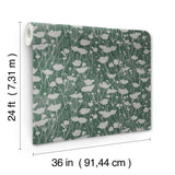 Ronald Redding Designs Shimmering Poppies Green & Silver Wallpaper
