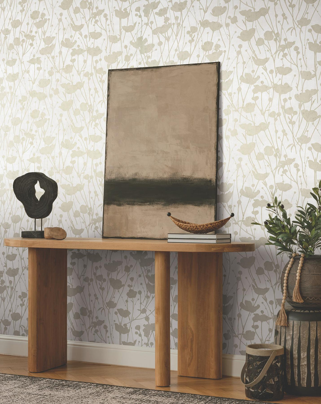 Ronald Redding Designs Shimmering Poppies White & Gold Wallpaper