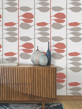 York Wallcoverings Sculpted Vines Vermillion & Graphite Wallpaper