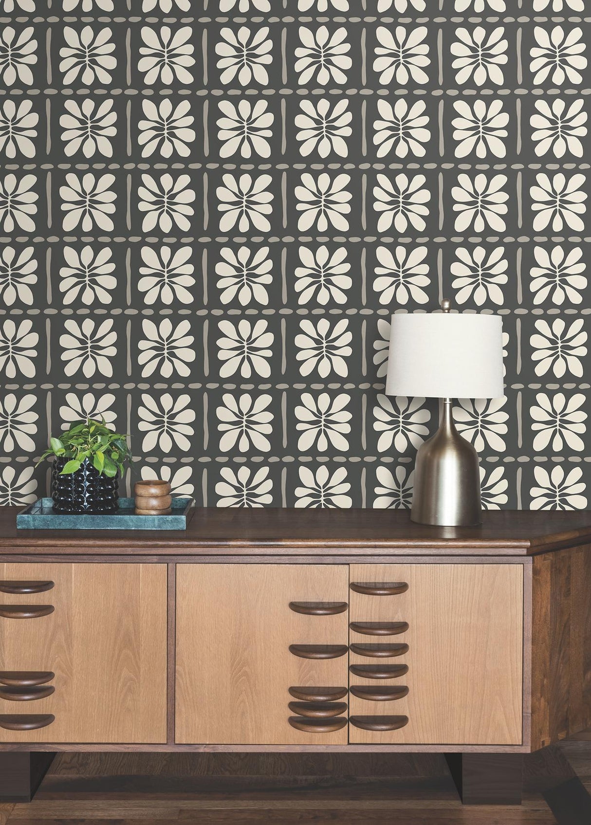 York Wallcoverings Mimosa Fleur Carbon Black Wallpaper