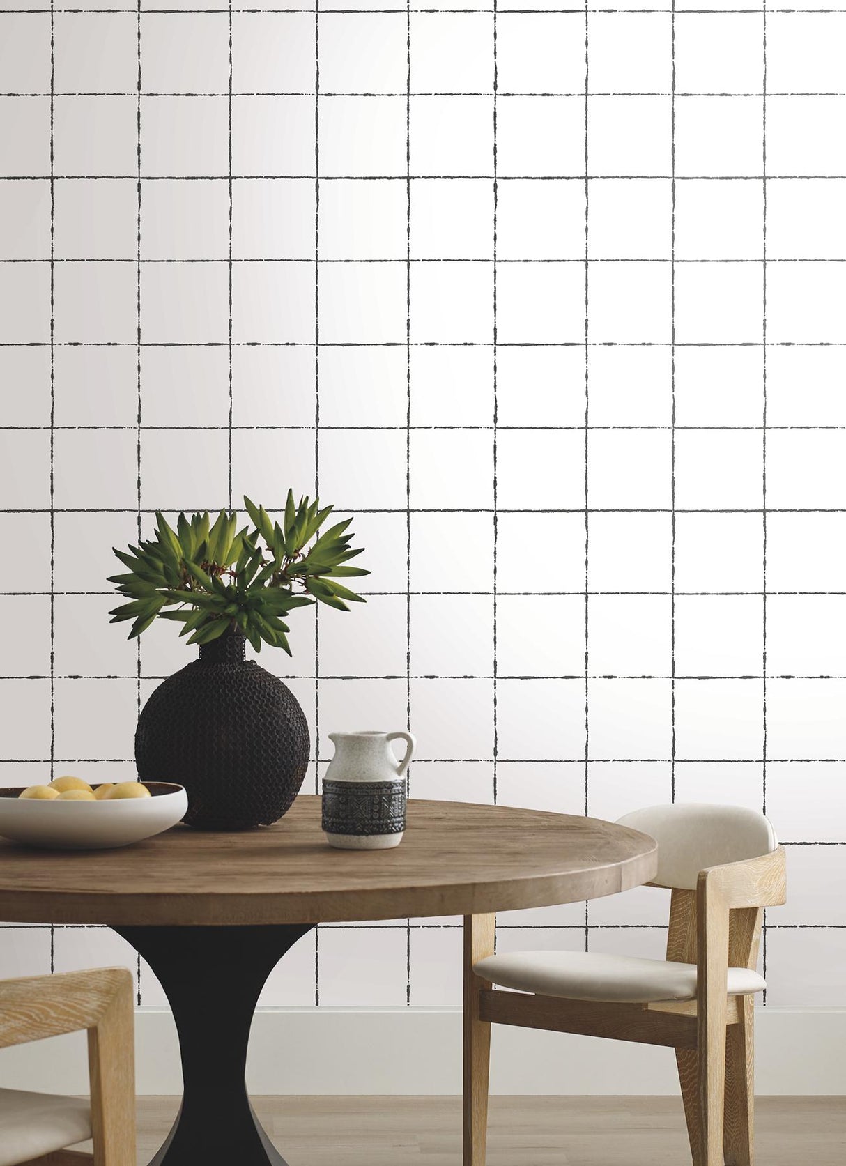 York Wallcoverings La Vitre Plaid Carbon Black Wallpaper