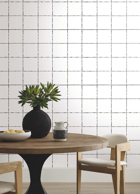 York Wallcoverings La Vitre Plaid Carbon Black Wallpaper
