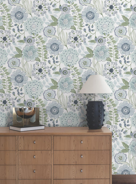 York Wallcoverings Artistic Bouquet Alpine & Leaf Wallpaper