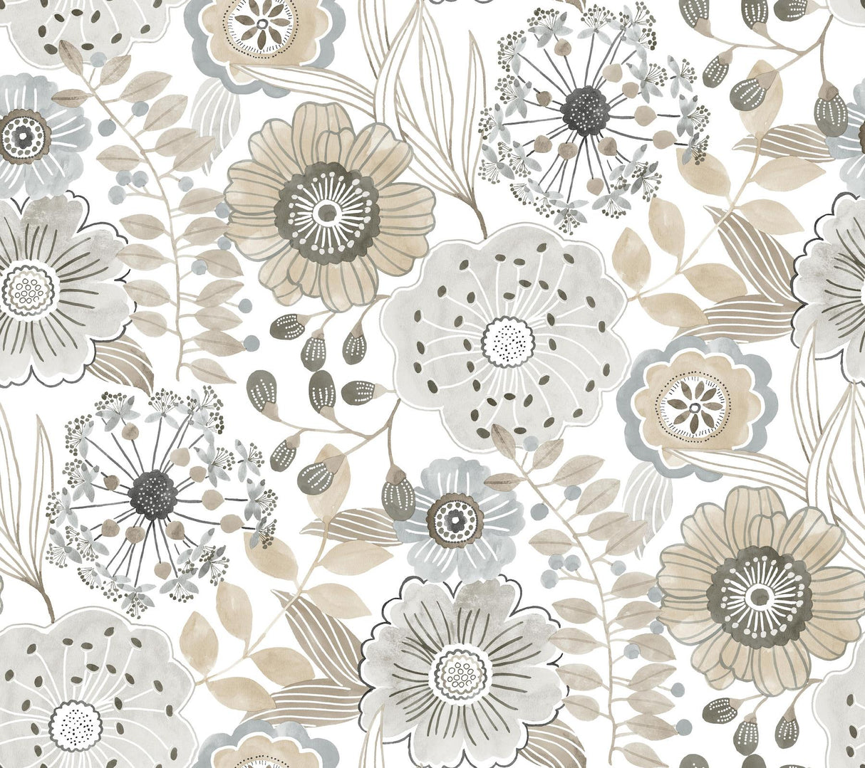 York Wallcoverings Artistic Bouquet Neutral Wallpaper