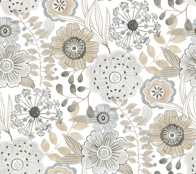 York Wallcoverings Artistic Bouquet Neutral Wallpaper