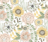 York Wallcoverings Artistic Bouquet Coral & Lemon Wallpaper