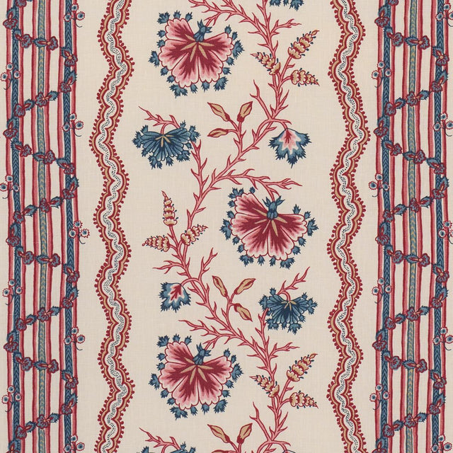 Schumacher Parvati Floral Stripe Vermilion Fabric