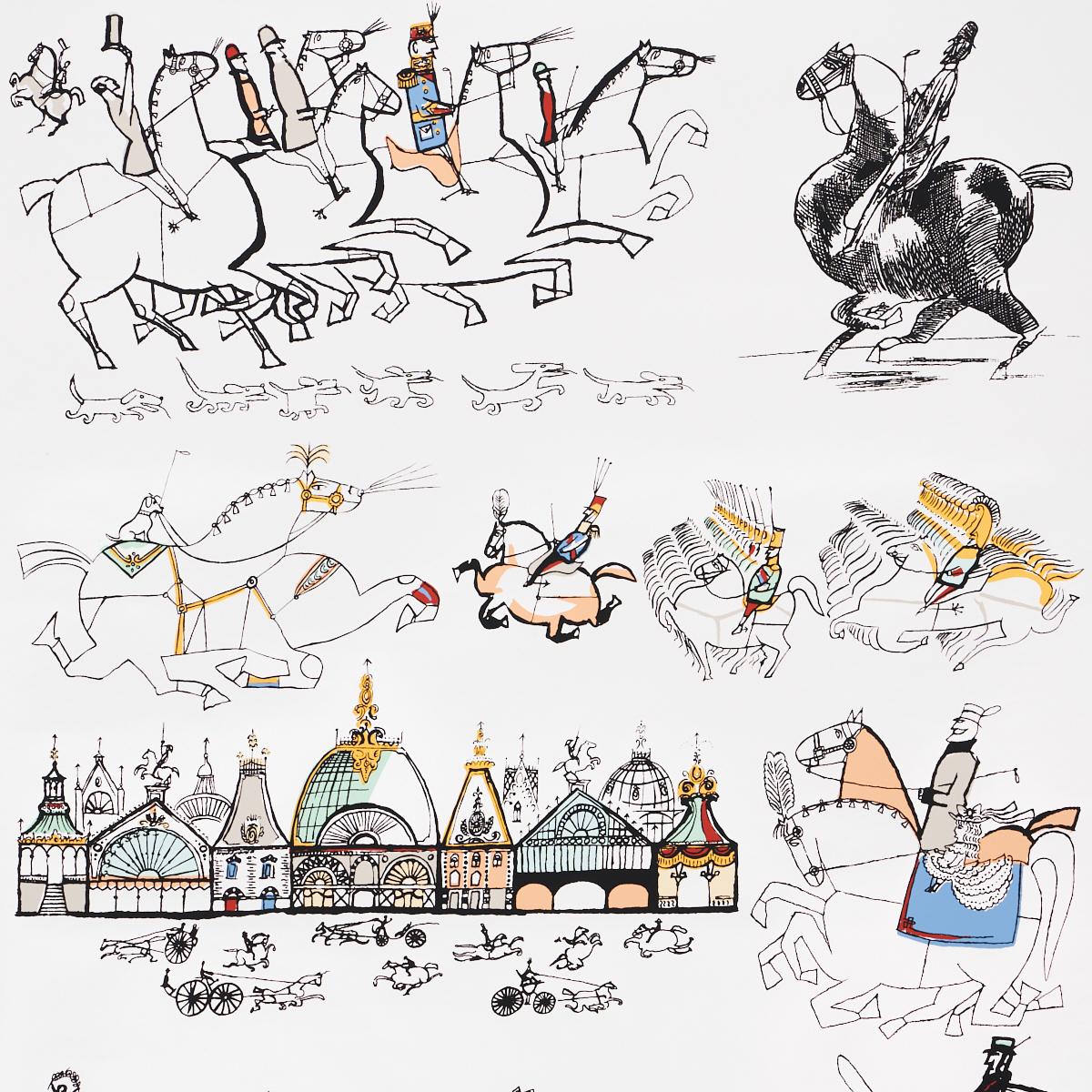 Schumacher Horses Multi On White Wallpaper