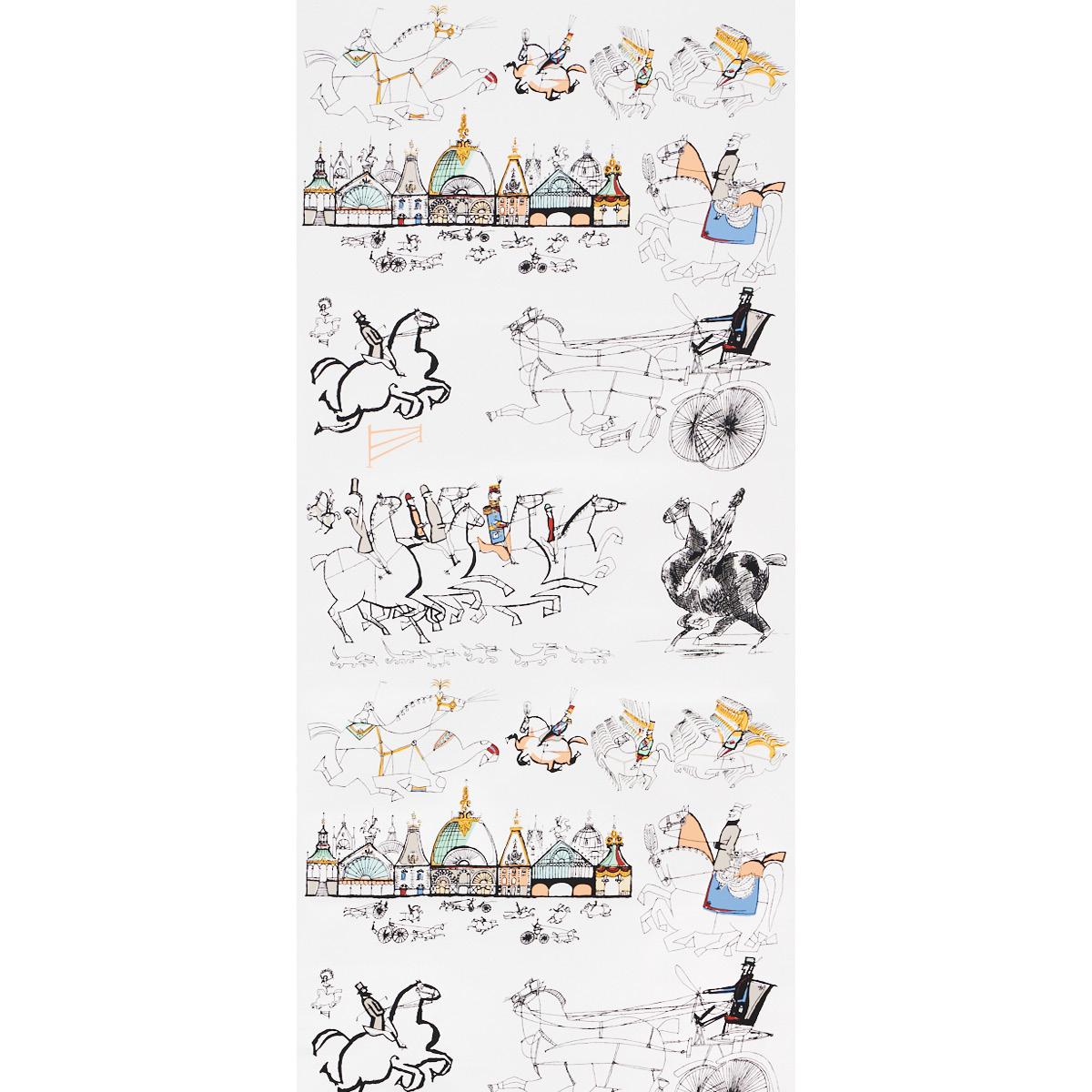 Schumacher Horses Multi On White Wallpaper