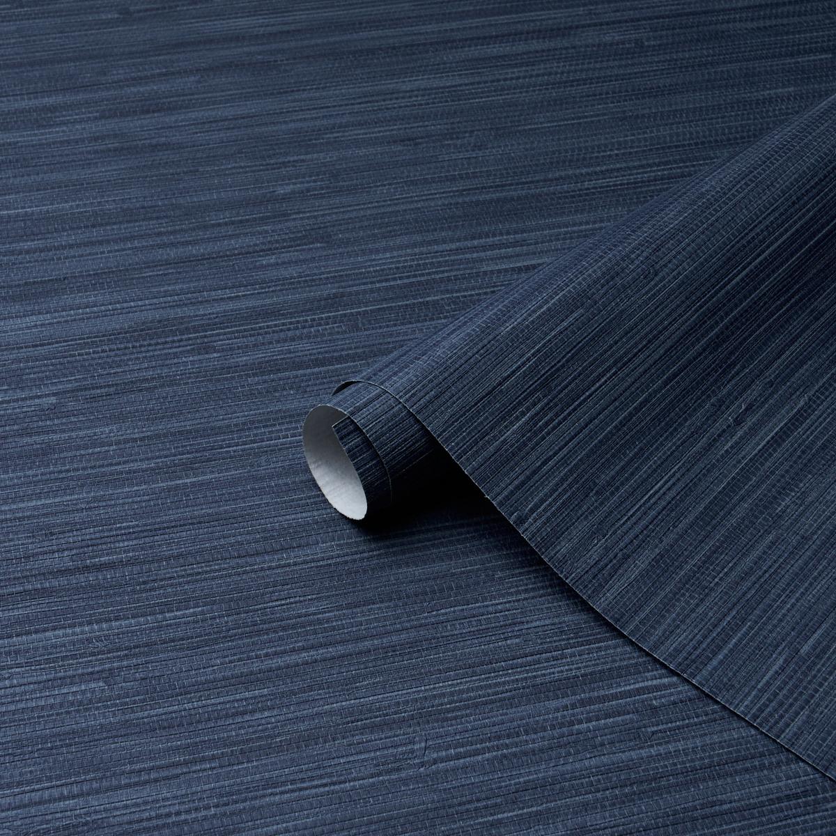 Schumacher Horizon Grasscloth Vinyl Indigo Wallpaper