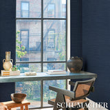 Schumacher Horizon Grasscloth Vinyl Indigo Wallpaper