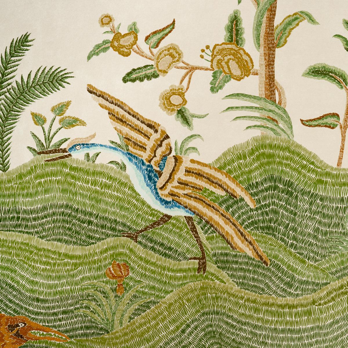 Schumacher Spotswood Crewel 2 Panel Set Sage Wallpaper