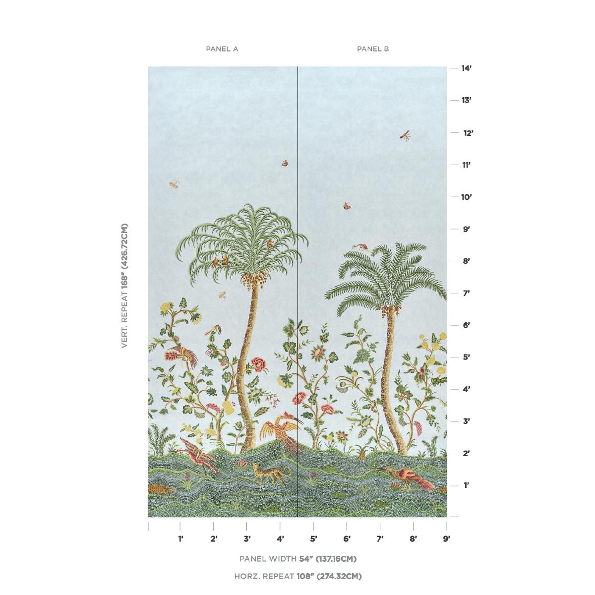 Schumacher Spotswood Crewel 2 Panel Set Sky Wallpaper