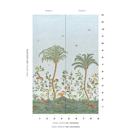 Schumacher Spotswood Crewel 2 Panel Set Sky Wallpaper