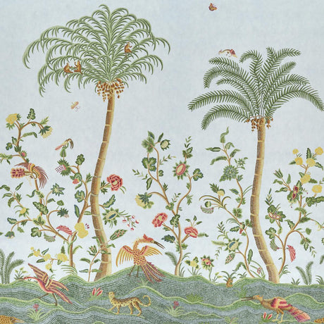 Schumacher Spotswood Crewel 2 Panel Set Sky Wallpaper