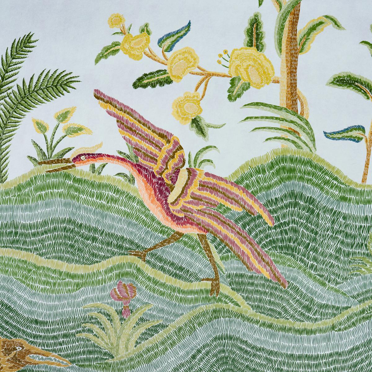 Schumacher Spotswood Crewel 2 Panel Set Sky Wallpaper