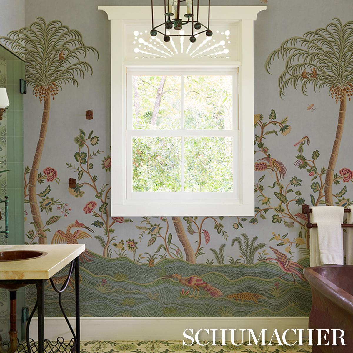 Schumacher Spotswood Crewel 2 Panel Set Sky Wallpaper