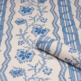Schumacher Parvati Floral Stripe Delft Wallpaper