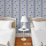 Schumacher Parvati Floral Stripe Delft Wallpaper