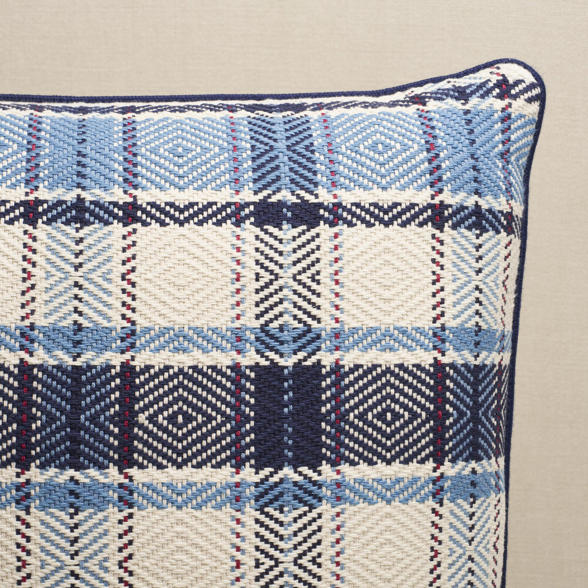 Schumacher Indigo 22" x 22" Heidi Plaid Pillow