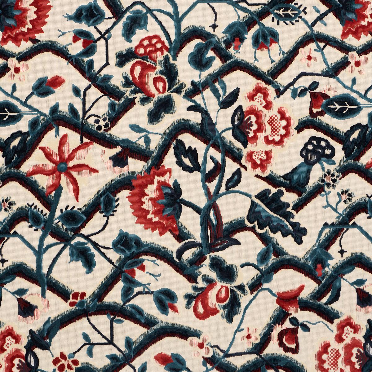 Schumacher Jacobean Garden Velvet Cinnabar & Peacock Fabric
